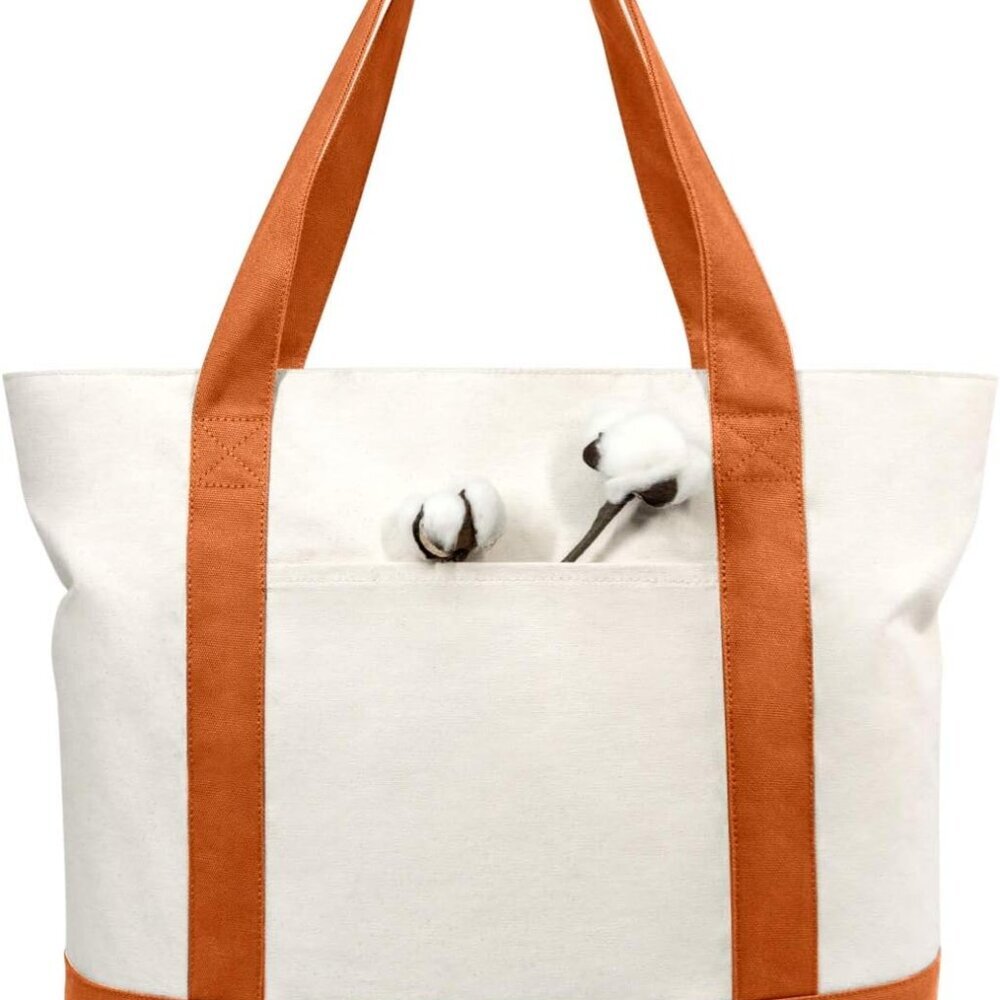 1-Pack Canvas Tote Bag with an External Pocket, Reusable Grocery Shopping Bag, T